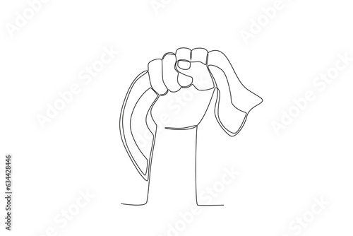 A hand raised the flag upwards. Youth pledge one-line drawing