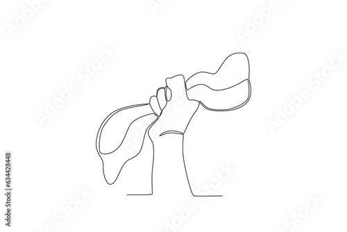 A hand holds a flag on youth pledge day. Youth pledge one-line drawing