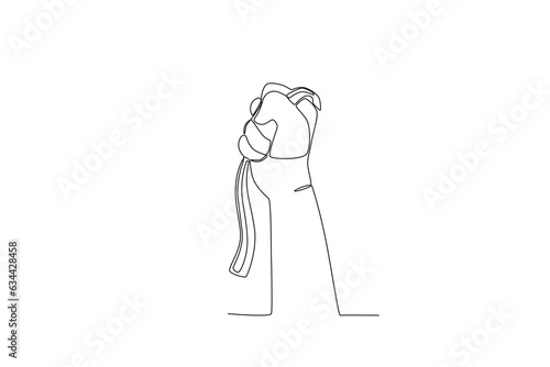 A hand holding the flag was clenched upwards. Youth pledge one-line drawing