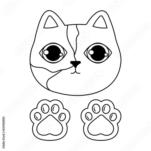 Cute and funny doodle cat face and paws doodle.