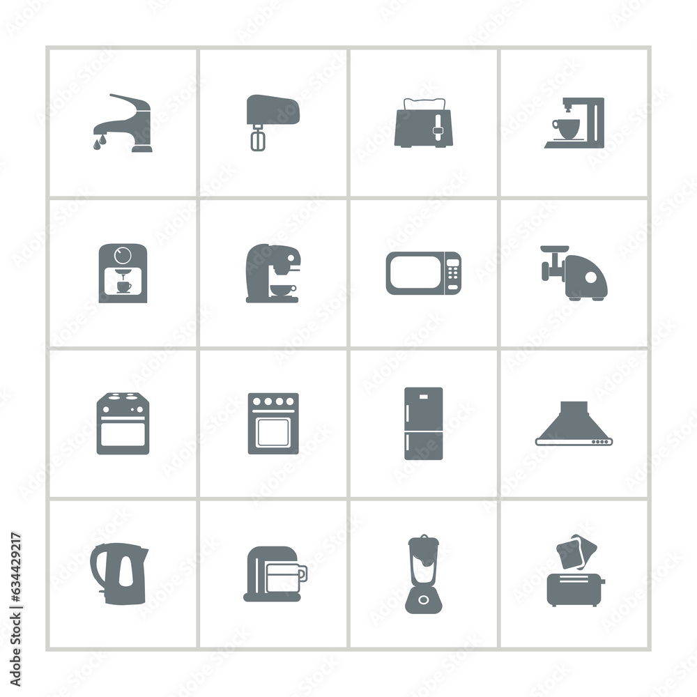 kitchen appliances icon set with microwave, fridge, gas stove, mixer kitchen appliances icon set with microwave, fridge, gas stove, mixer