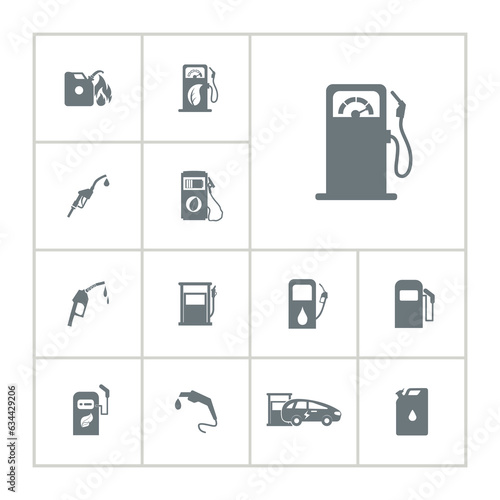 Gas Station icon set with oil benzin canister, fuel nozzle