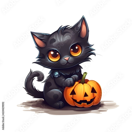 halloween cute cat cartoon character style generative AI.