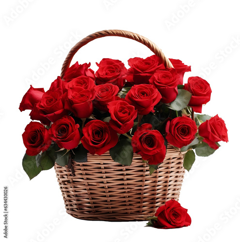 bouquet of red roses in basket