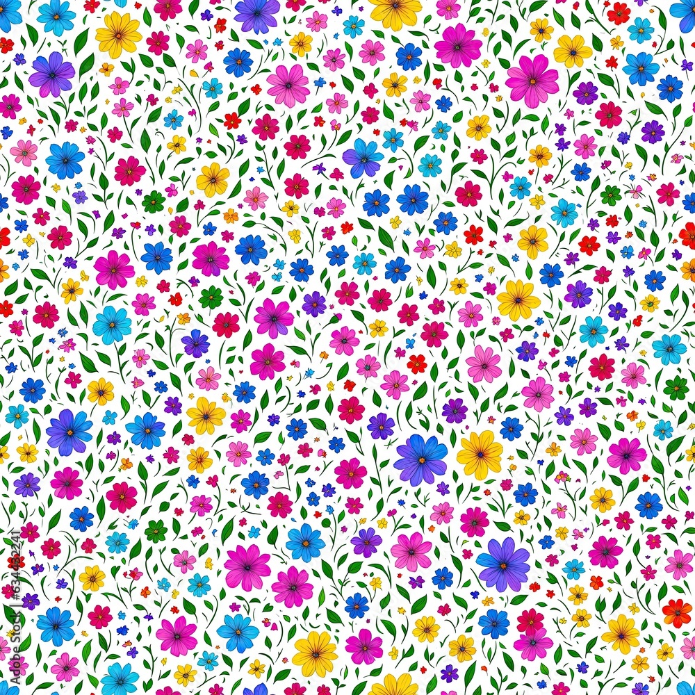Seamless pattern of colored flowers. AI generated. Seamless pattern of colored flowers. AI generated.
