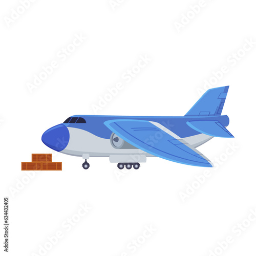 Industrial cargo airplane for delivery vector illustration. Vehicle for shipping goods, oil import on white background. Delivery service freight concept