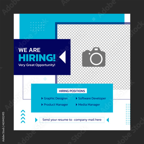 Poster for we are hiring join our team. employees needed. Social media template job vacancy recruitment