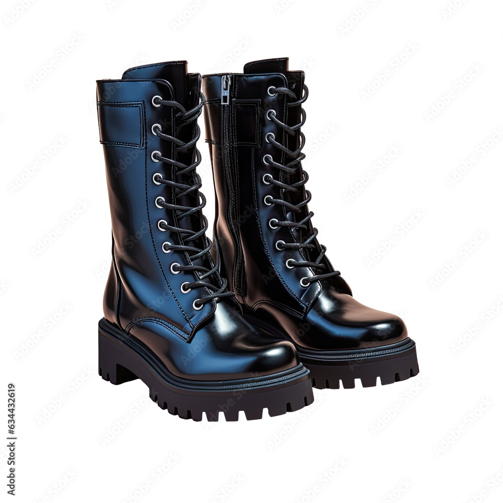 Black leather boots on transparent background with a female wearing them Black leather boots on transparent background with a female wearing them
