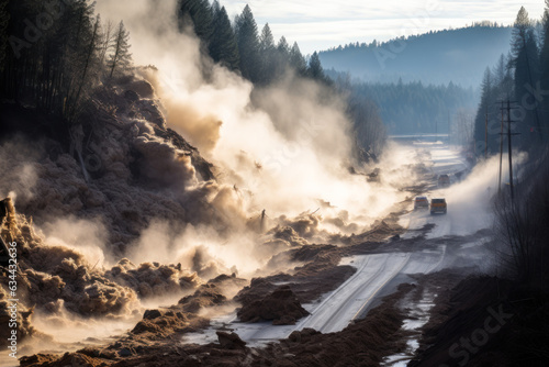 rocky mountain collapse, quarry explosion generative ai photo