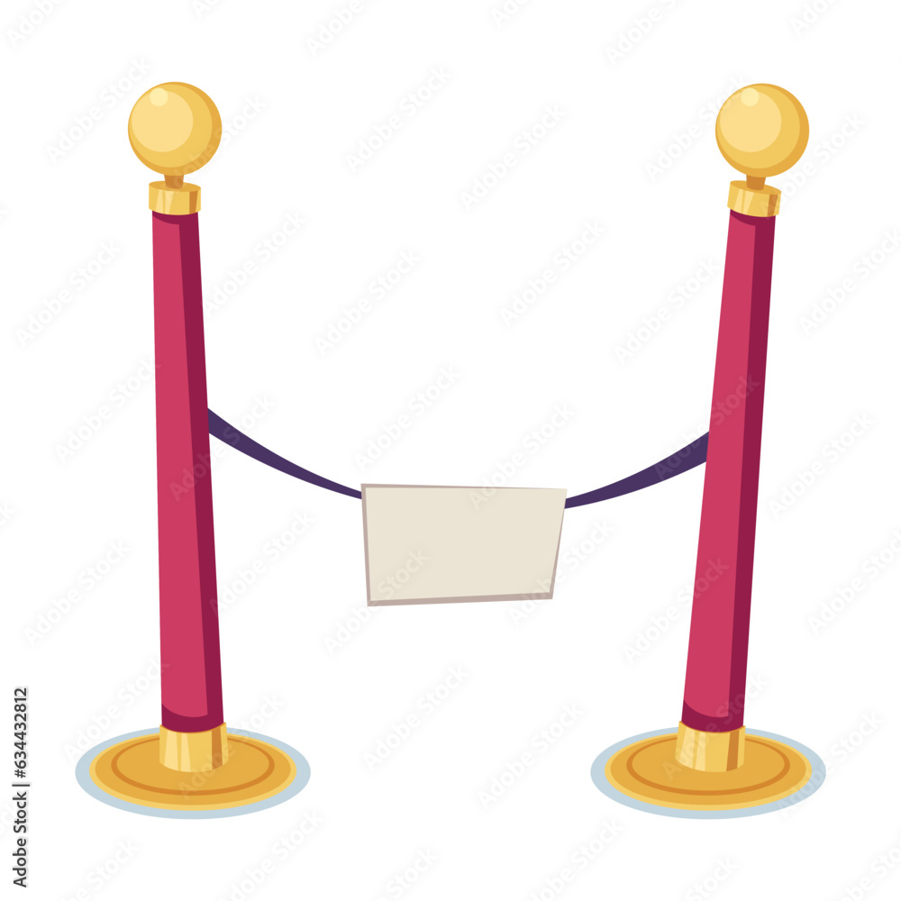 Bollards with restrictive ribbon for entering museum on white background. Art museum exhibit cartoon illustration. Art concept Bollards with restrictive ribbon for entering museum on white background. Art museum exhibit cartoon illustration. Art concept