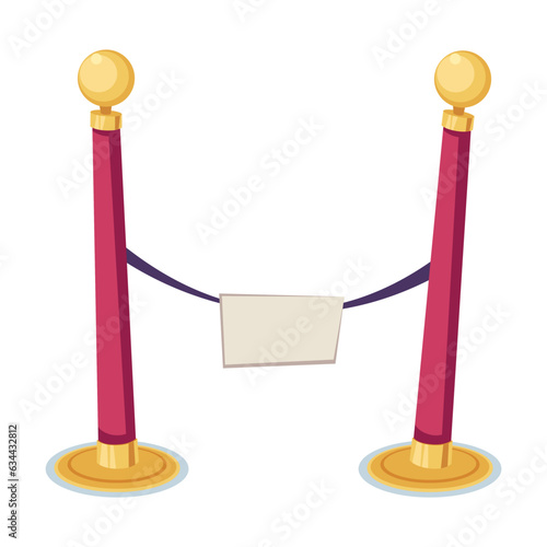 Bollards with restrictive ribbon for entering museum on white background. Art museum exhibit cartoon illustration. Art concept