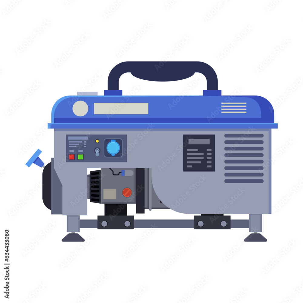 Portable electric power generator on white. Petrol generator vector illustration. Technology, electricity, energy or fuel concept Portable electric power generator on white. Petrol generator vector illustration. Technology, electricity, energy or fuel concept