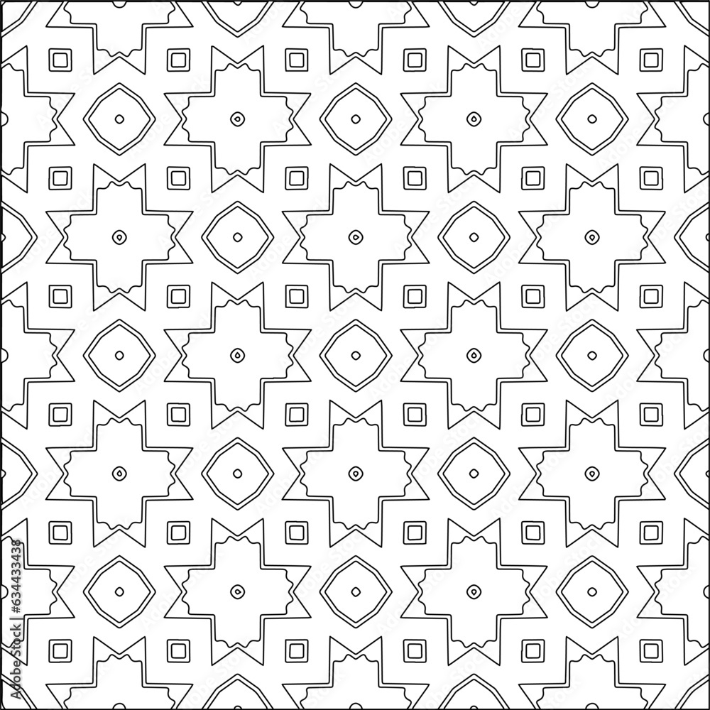 Abstract background with figures from lines. black and white pattern for web page, textures, card, poster, fabric, textile. Monochrome graphic repeating design.