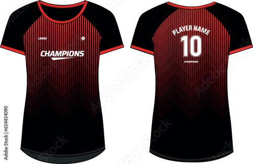 Women Sports Jersey t-shirt design concept Illustration, zigzag geometric pattern round Neck t shirt for girls and Ladies Volleyball jersey, Football, badminton, Soccer, netball. Sport uniform kit