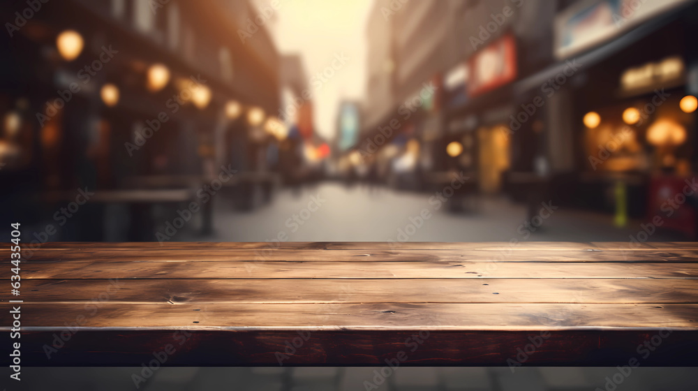 empty table with blurry bar background