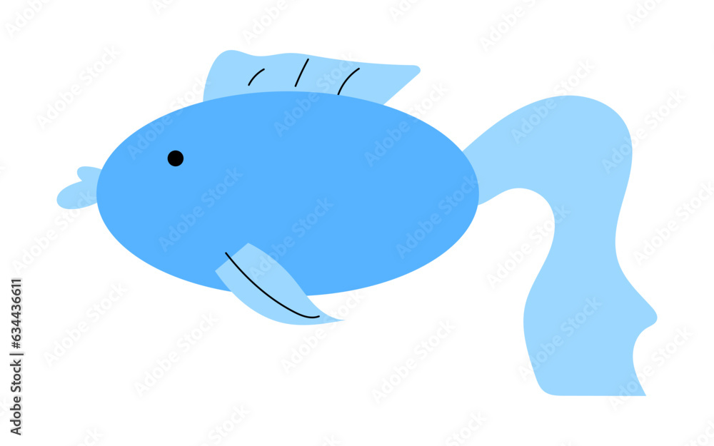 Vector fish in childish design. Blue fish animal. Sea character.