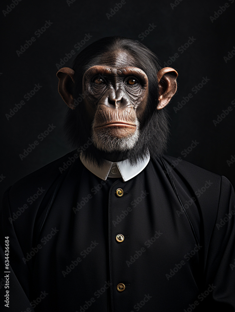 An Anthropomorphic Chimpanzee Dressed Up as a Priest An Anthropomorphic Chimpanzee Dressed Up as a Priest