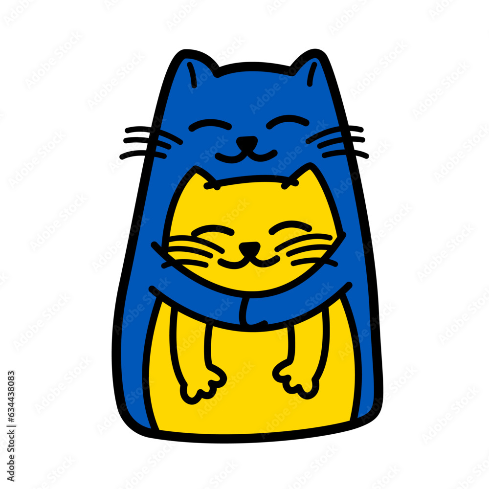 Vector illustration of two hugging cats in Ukrainian colors Vector illustration of two hugging cats in Ukrainian colors