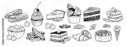 Sketh icons vintage vector illustrations collection of desserts and bakery