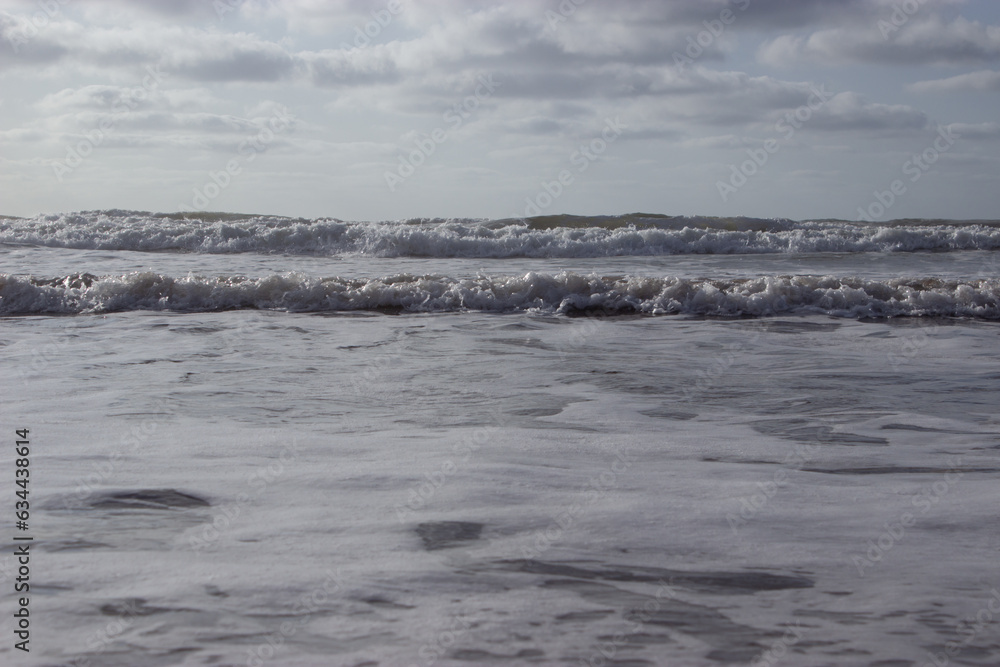 Sea waves with white foam in the Ocean. place El Jadida Morocco. Summer 2023 Sea waves with white foam in the Ocean. place El Jadida Morocco. Summer 2023