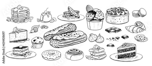Sketh icons vintage vector illustration set of desserts and bakery