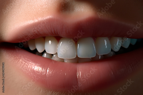 Close up of Mouth with Teeth. Clean White Teeth. Dental Illustration. Generative AI. 