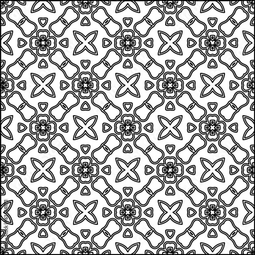 Abstract background with figures from lines. black and white pattern for web page, textures, card, poster, fabric, textile. Monochrome graphic repeating design. 