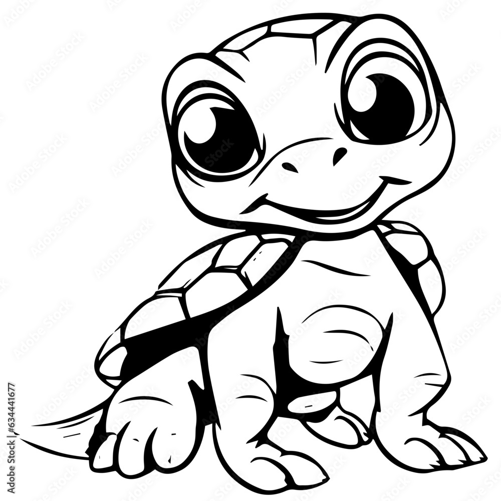 Black and white cute cartoon turtle. Coloring book for the children. Vector illustration Black and white cute cartoon turtle. Coloring book for the children. Vector illustration