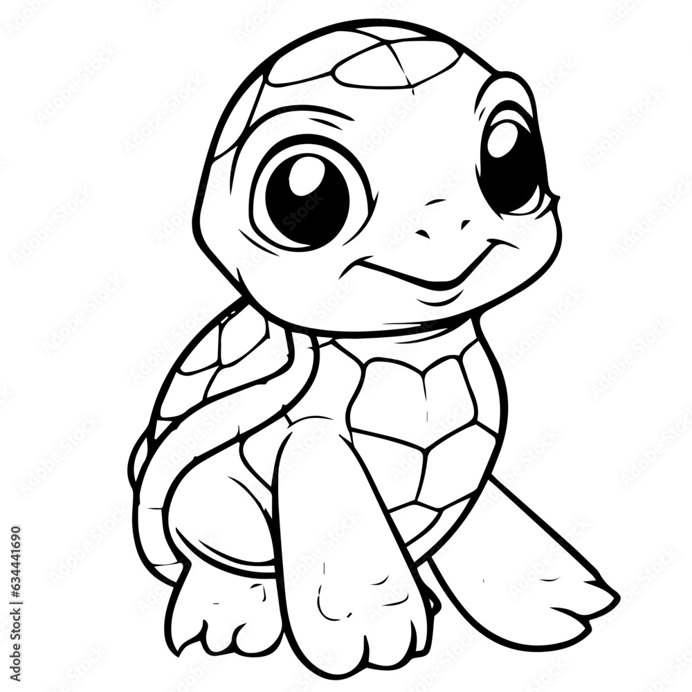 Black and white cute cartoon turtle. Coloring book for the children. Vector illustration Black and white cute cartoon turtle. Coloring book for the children. Vector illustration