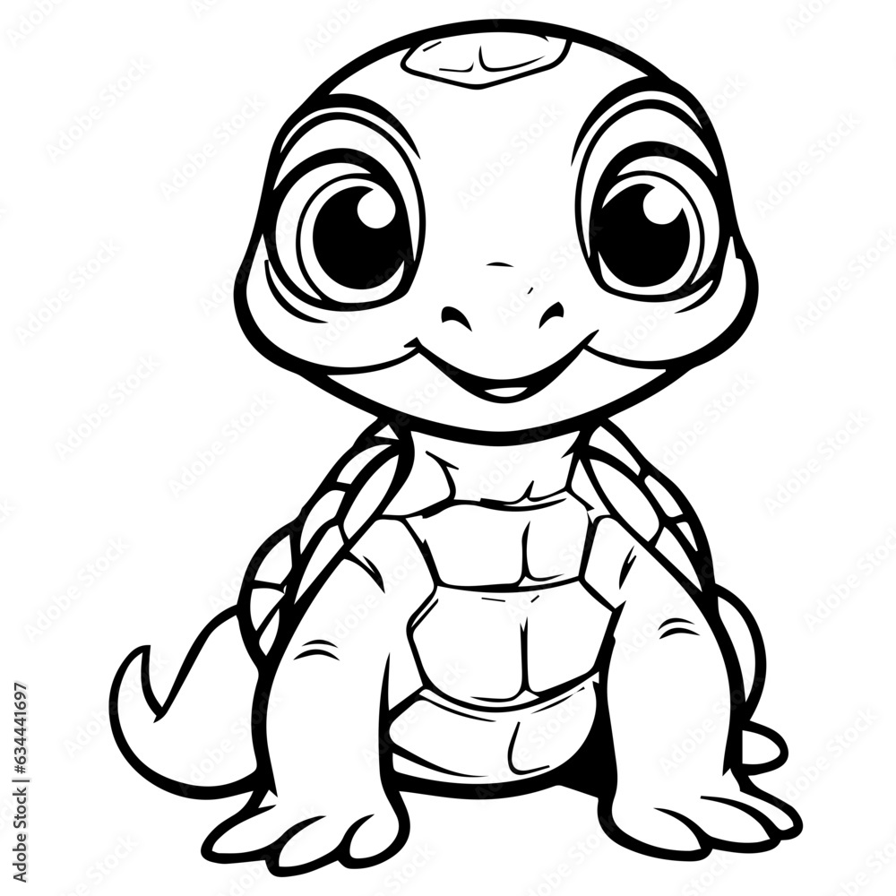 Black and white cute cartoon turtle. Coloring book for the children. Vector illustration Black and white cute cartoon turtle. Coloring book for the children. Vector illustration