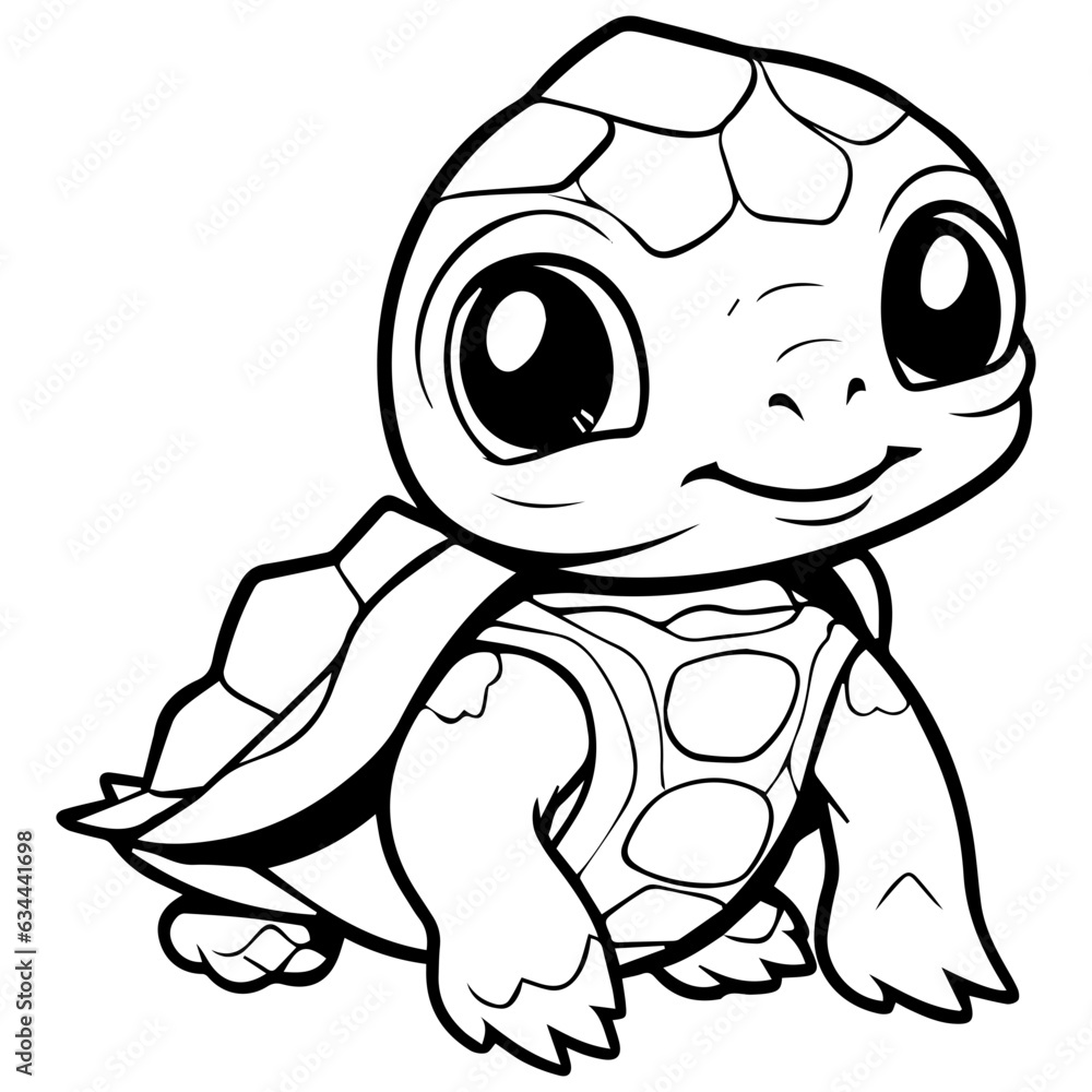Black and white cute cartoon turtle. Coloring book for the children. Vector illustration Black and white cute cartoon turtle. Coloring book for the children. Vector illustration