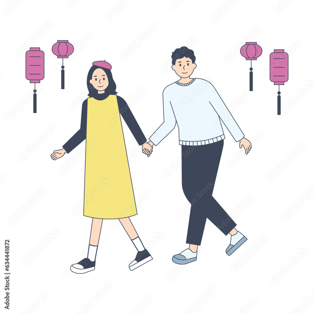 Fototapeta premium Couples characters and logos. Many couples are celebrating the new year. flat design style minimal vector illustration.