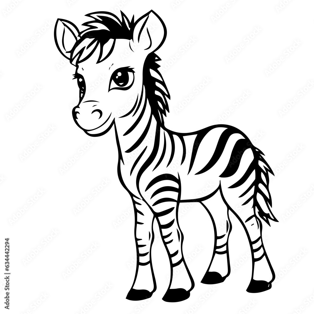 Obraz premium Hand drawn vector coloring page of cartoonish Zebra