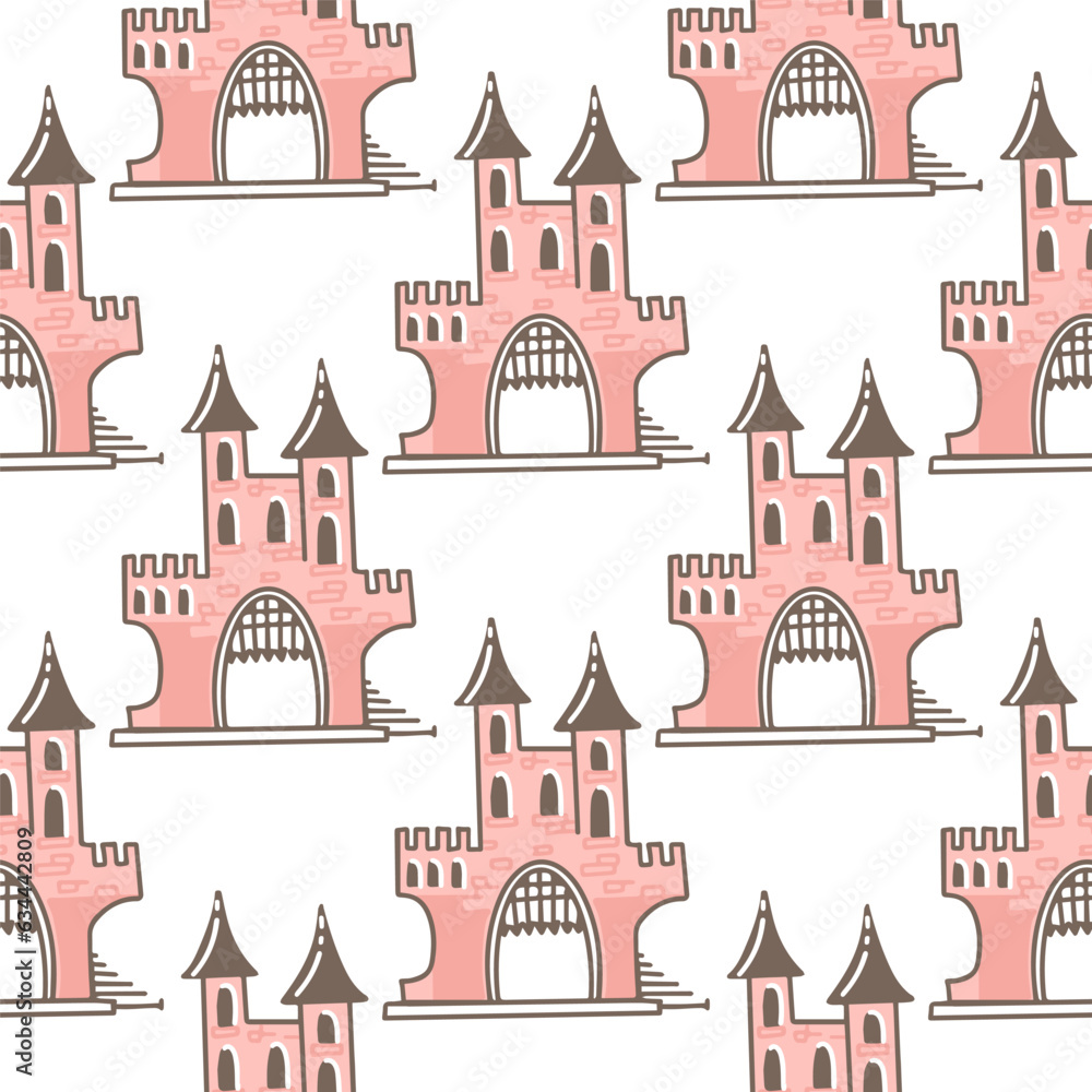 Pink cute castle vector illustration