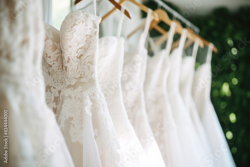 Fototapete Beautiful elegant luxury bridal dress on hangers
