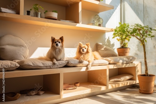 Pet-Friendly Paradise: A mudroom with built-in pet beds, storage for leashes and toys, and easy-to-clean surfaces. Generative AI © Ivy