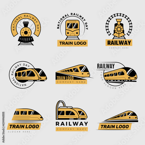 Train logo. Railway transport symbols collection recent vector stylized logos for print design