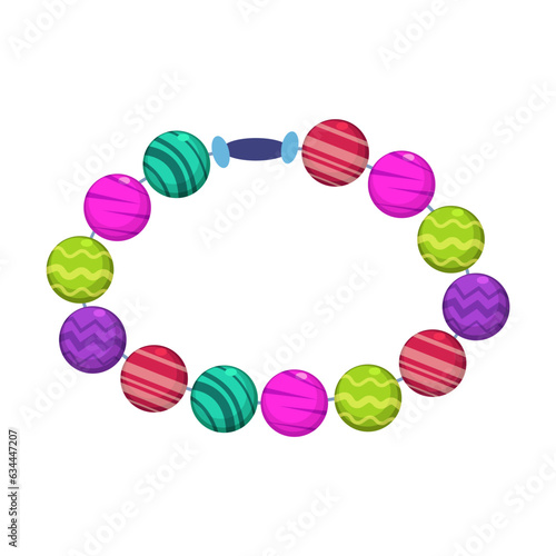 Bracelet or necklace from glass beads on white background. Plastic jewelry for children, bearded accessory for kids cartoon illustration. Accessories, fashion concept