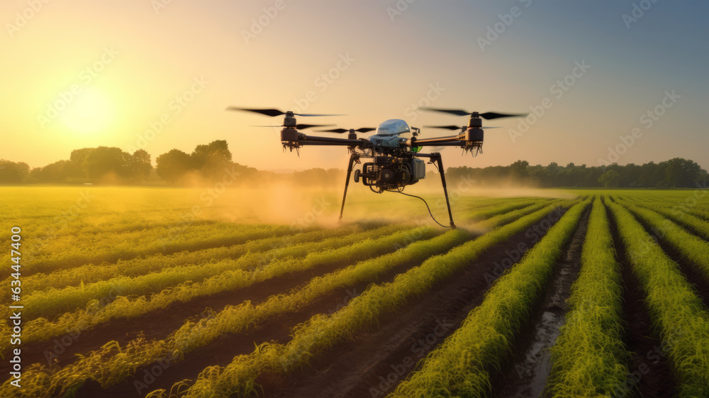 Drone flying and spraying fertilizer on the agriculture fields Drone flying and spraying fertilizer on the agriculture fields