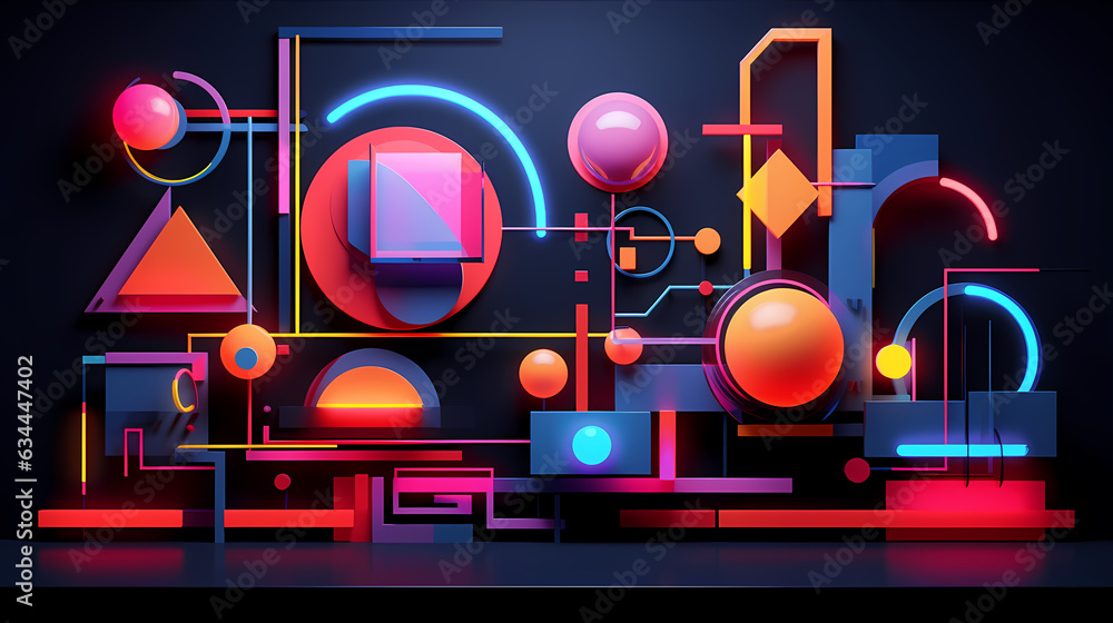 Eye-catching 3D geometric shapes background in bold, neon colors; ideal for attention-grabbing advertising materials