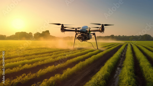 Drone flying and spraying fertilizer on the agriculture fields