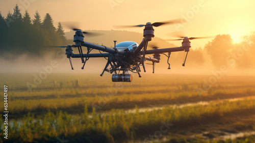 Drone flying and spraying fertilizer on the agriculture fields