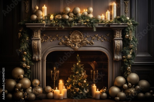 tinsel draped gracefully across a fireplace mantel fireplace with christmas decorations