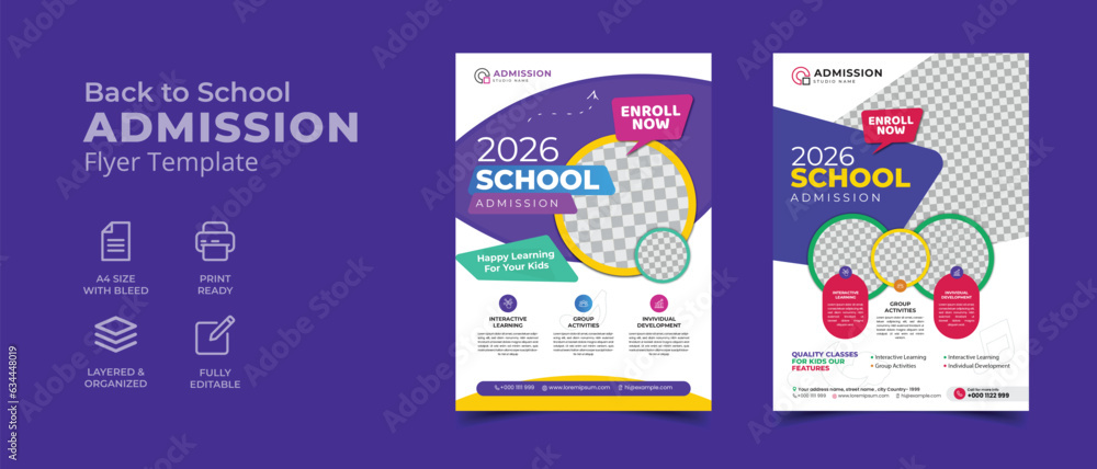 Fototapeta premium modern back to school admission of 2 templates of a4 size flyer poster brochure leaflet template 
