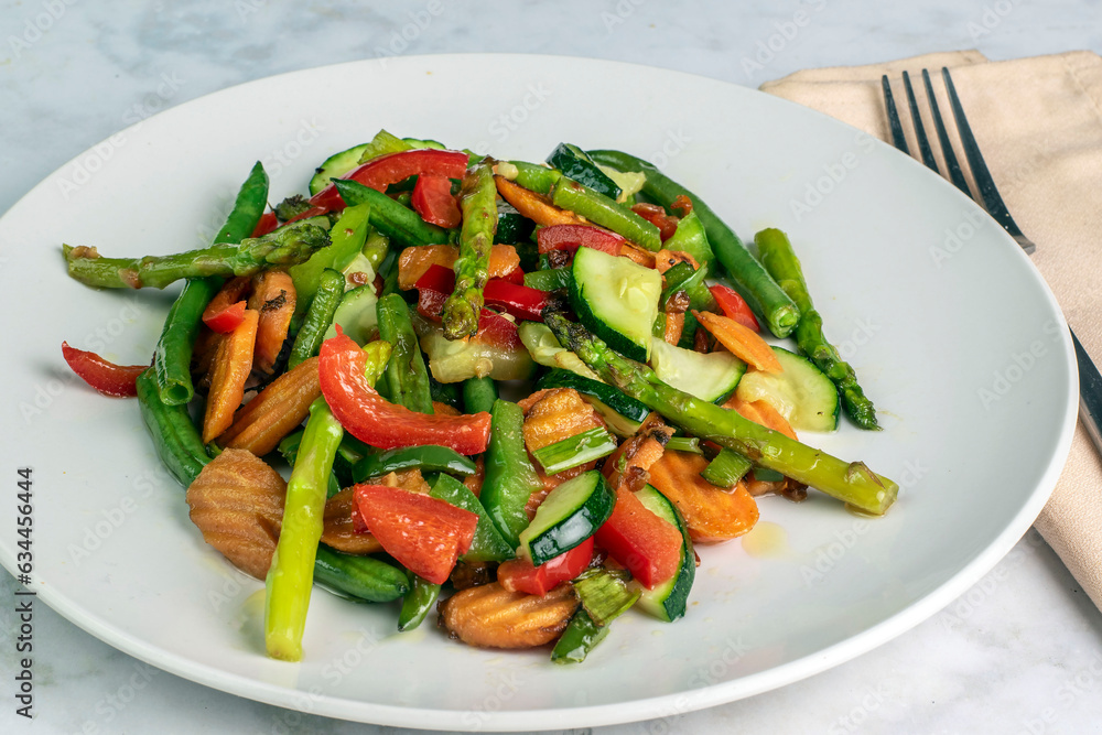 plate of sauteed vegetable and fruit plate of sauteed vegetable and fruit