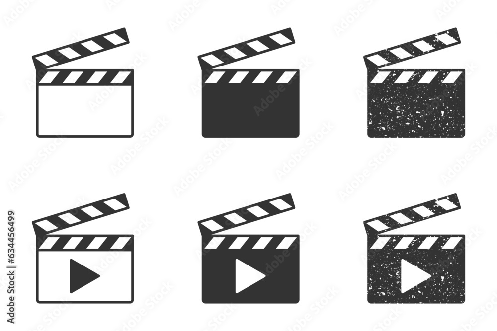 Movie clapperboard icon set. Vector illustration.