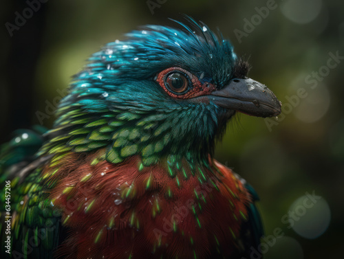 Quetzal bird portrait created with Generative AI technology