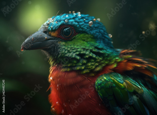 Quetzal bird portrait created with Generative AI technology