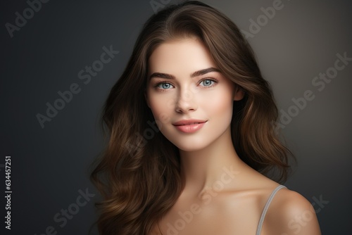 Portrait of beautiful woman showing natural clean facial skin - generative KI