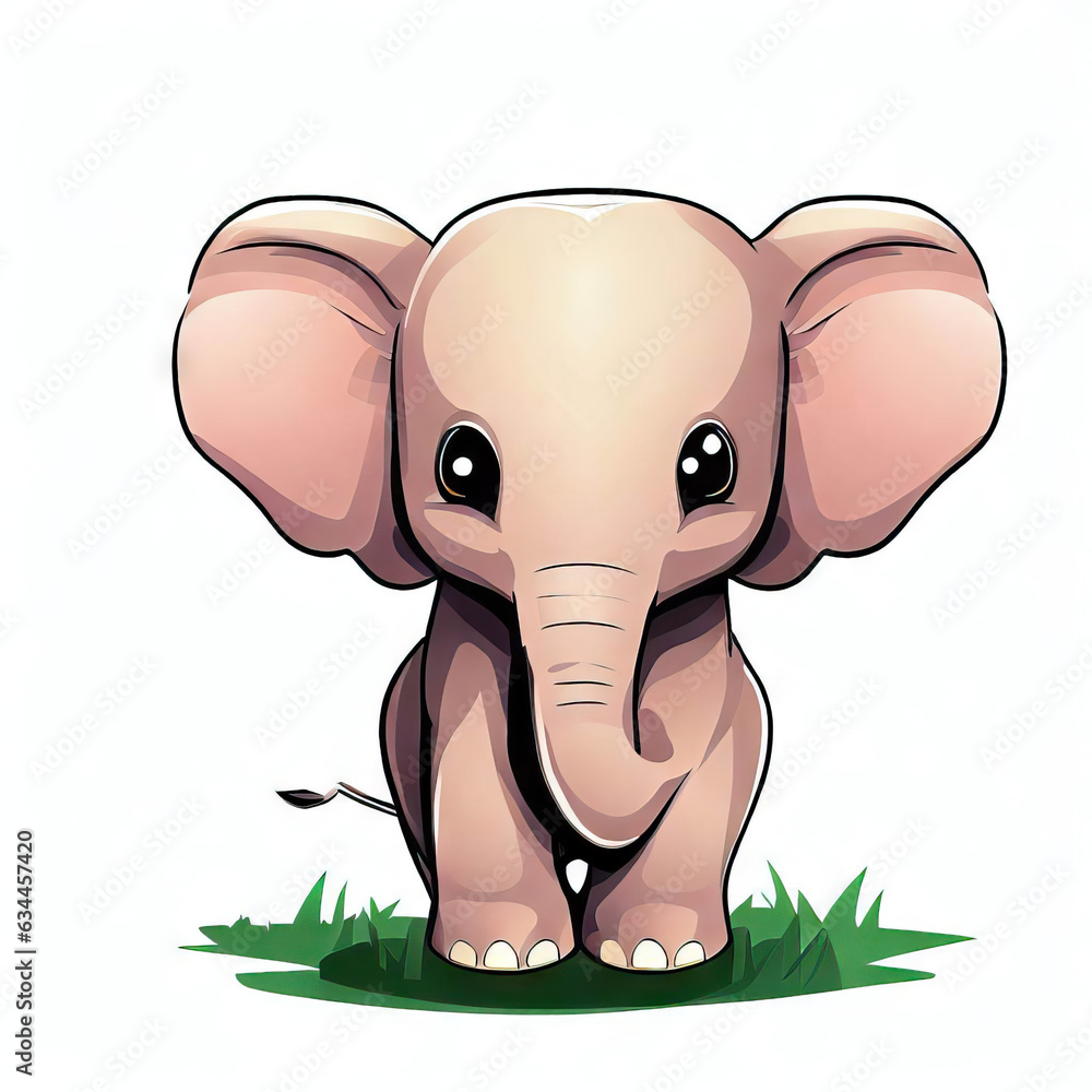 Fototapeta premium Gentle Giant: Cute Elephant Illustration on White, Generative AI